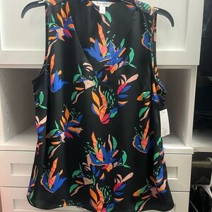 Nine West Black and Orange Sleeveless Blouse